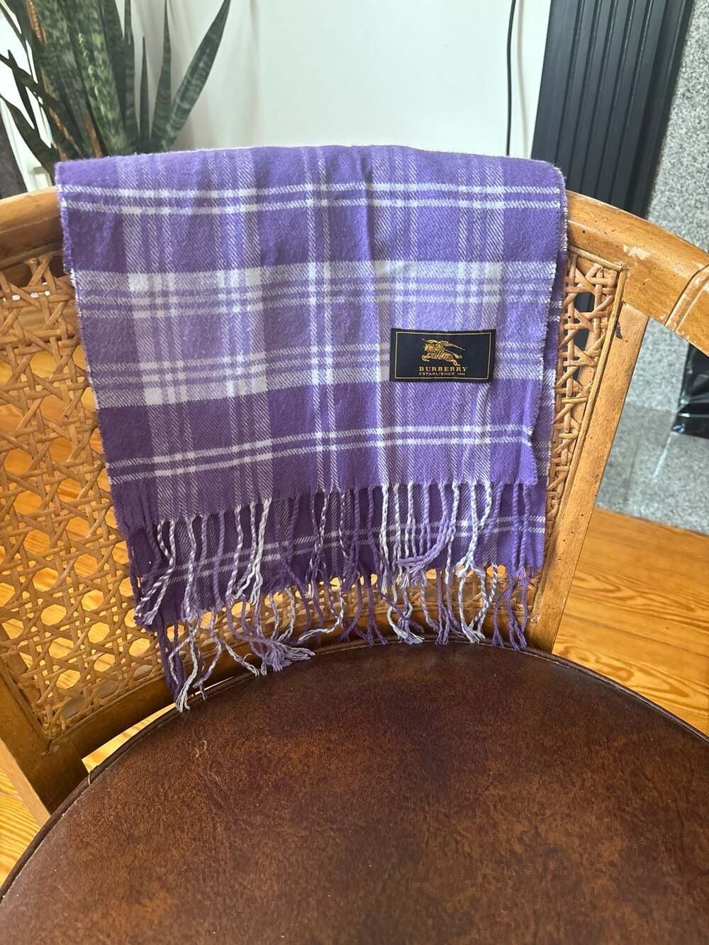 Burberry Purple Plaid Check Fringed Scarf - Picture 3 of 4